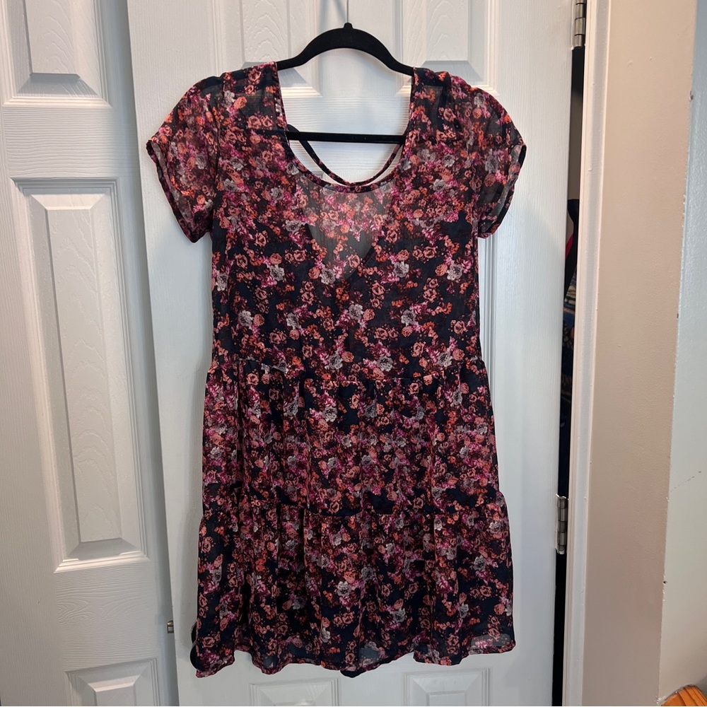JustFab Black and Pink Floral Mini Dress